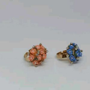 Combo Of 2 Cocktail Flower Adjustable Rings