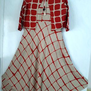 Elegant Red Coloured Coat Gown Floor Length
