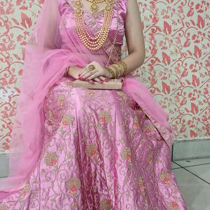 Pink Satin Lehenga