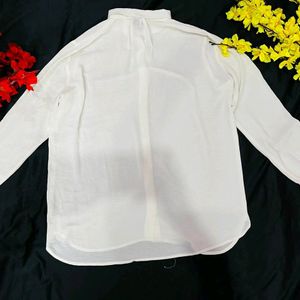 Mango white loose oversized polyester sheer shirt