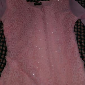 Pink Embroidery Heavy Kurti