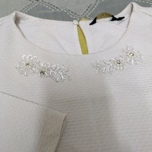 White Office Top With Pearl Embroider