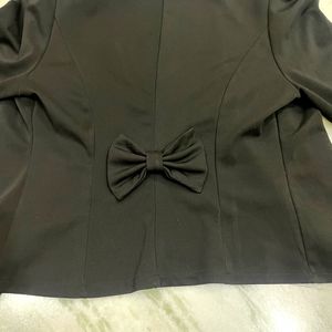 Black Puff Sleeved Party Wear Blazer With Bow