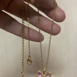 Pink Bow- Anti Tarnish Chain - Brand New