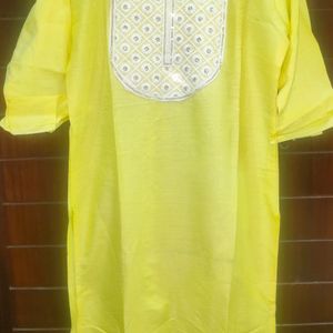 Yellow Kurti with Chikankari neck detailing