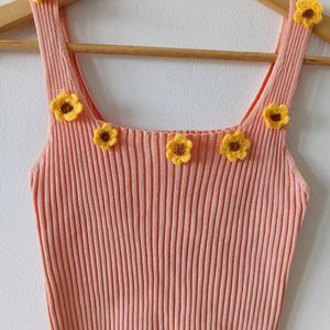 Aesthetic Imported Crochet Sunflower Crop Top