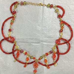 Fairy Red & Green Beaded Loop Necklace