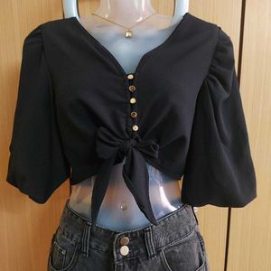 Puff Sleeve Black Crop Top