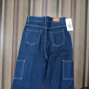 W-46 Size-28 Cargo Straight Women Denim Jeans