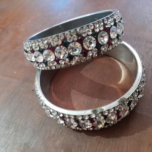 New Silver Bangles With Little Bit  Red And Green