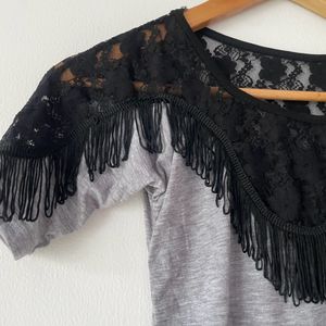 grey colord with black fringes tshirt