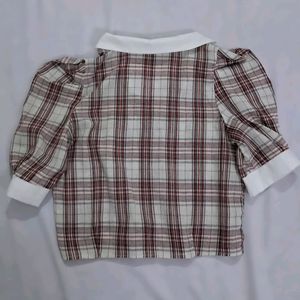 Cute collar checked shirt top