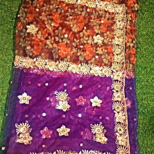 🌸Embellished Net And Orgenza Multi Purple 💜saree