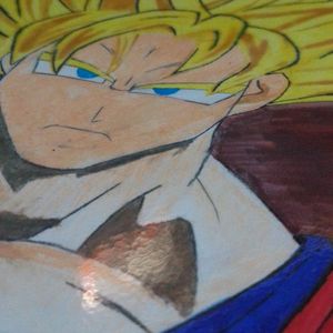 "Handmade Goku Super Saiyan Painting – Anime Fan"