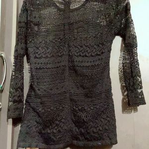 Black Net Full Sleeves Top