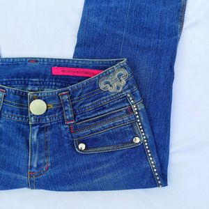 Vintage Embellished Blue Low waist Bootcut Jeans