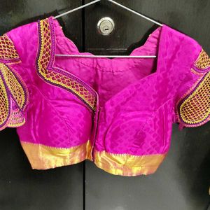 Pure Silk Maggam Blouse With Cutwork Design