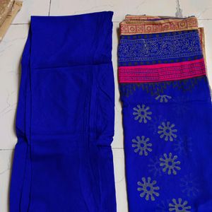 Beige And Blue Kurta Set With Duptta