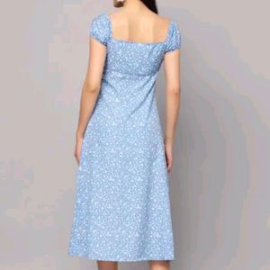 Blue Floral Print Dress For Women