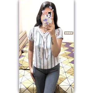 Chic Stripes and Stylish Details short length Top