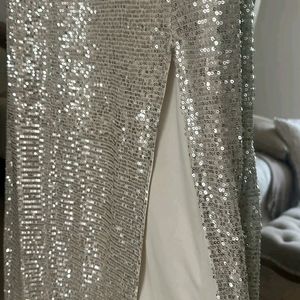 Fashion Nova Tall Family Affair Silver Sequin Gown