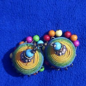 Colourful Jhumka With Multicolour Beads