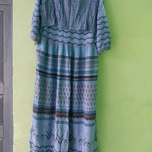 Printed  Cotton Dress Light Blue