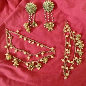 Bahubali Jhumka Earrings with Hair Chain