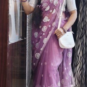 Purple Netted Sequence Saree(Women’s)