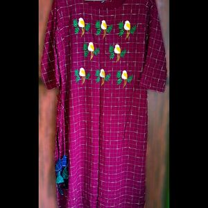 Maroon Kurti With All Over Embroidery Work