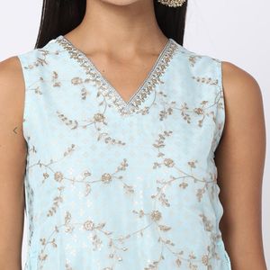 Embroidered Fit & Flare Dress With Tie-ups