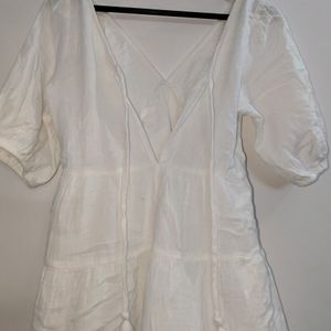 White Cotton Lenin Flared Summer Dress