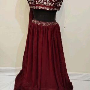 Burgundy Lehenga With Stitch Blouse And Dupatta