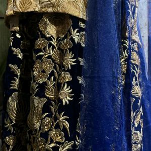 Blue And Gold Valve Lehenga