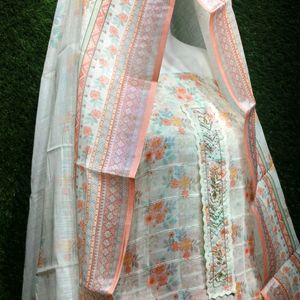 Beautiful Linen Handwork Dress material