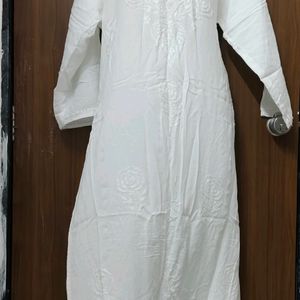 White Lacknavi Handwork Kurti