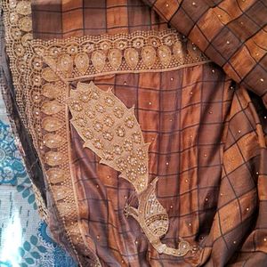 Brown Stone Work Saree