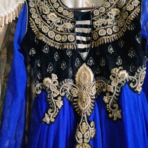 Navy Blue Long Gown With Dupatta