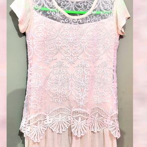 Pretty Lace Top - Peach, Size - S