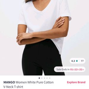 Mango V Neck White Top