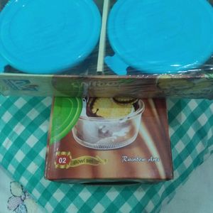 Glass Bowls Set With blue Food Grade Plastic Lid