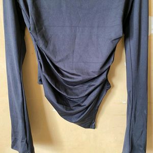 Black Cowl Neck Asymmetric Top