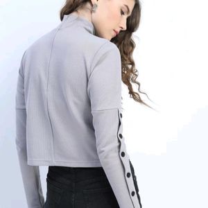 Tokyo Talkies Grey High Neck Top