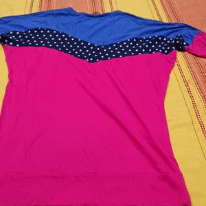 Beautiful Blue And Pink Color Fall Shoulder Top