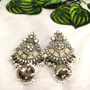 Silver Heavy Beaded And Stone Earrings ( Women)