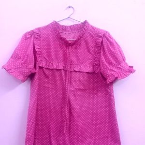 Rose Pink Korean Style Top With Fluff Sleeves