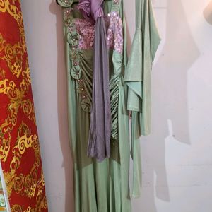 party wear gown purple and silver colour