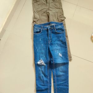 BLUE TORN JEANS AND BROWN TROUSER COMBO OFFER