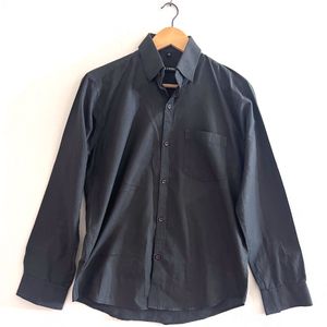 Classic Black Long-Sleeve Button-Up Shirt – Size M