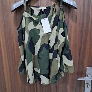 Army Camouflage Print Cold Shoulder top